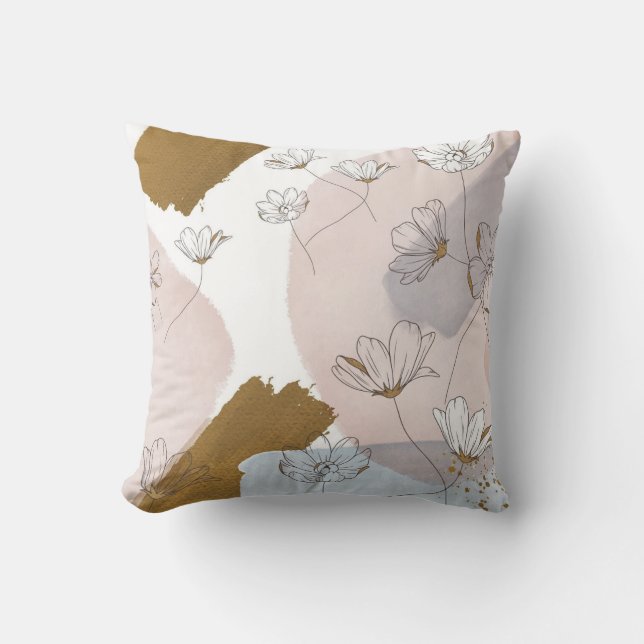 Gold & Pink Floral Painting  Throw Pillow (Front)