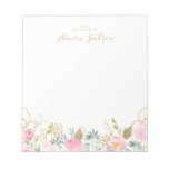 Gold Pink Floral Personalized Stationery Notepad at Zazzle