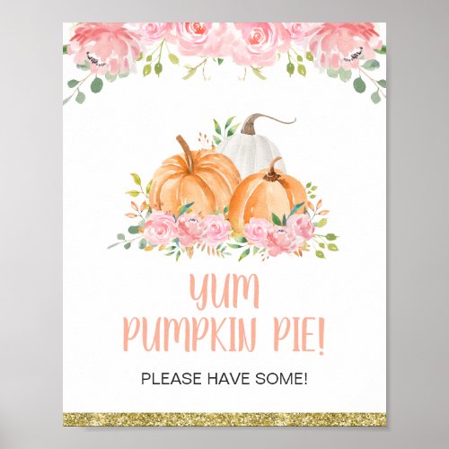 Gold Pink Floral Pumpkin Birthday Party Sign