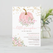 gold pink floral pumpkin watercolor baby shower invitation (Standing Front)