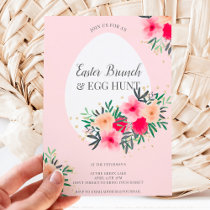 Gold Pink floral watercolor easter brunch egg hunt Invitation