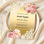 Gold pink florals luxury 50th birthday invitation<br><div class="desc">For an elegant and romantic 50th birthday. A faux gold looking background decorated with pink florals,  roses,  diamonds and white lace.  Personalize and add your name and details.</div>
