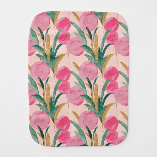 Gold Pink Flowers Baby Burp Cloth