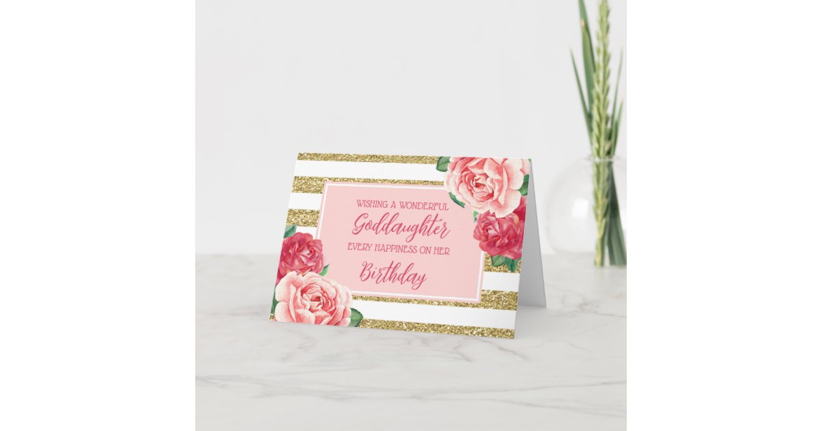 Gold Pink Flowers Goddaughter Birthday Card | Zazzle