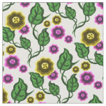 Gold/pink flowers/green leaves/Folk  floral Fabric
