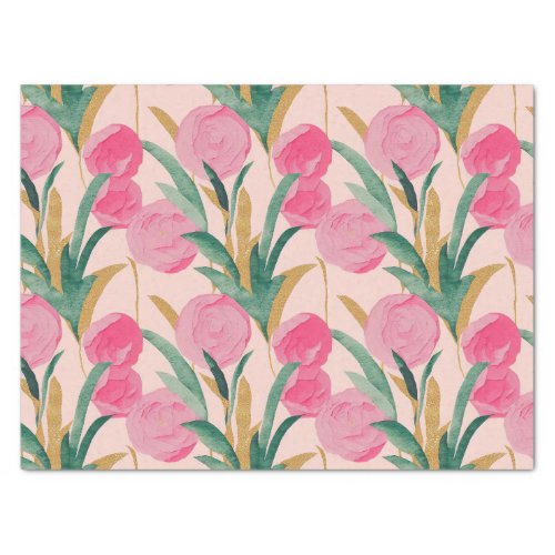 Gold Pink Flowers Tissue Paper