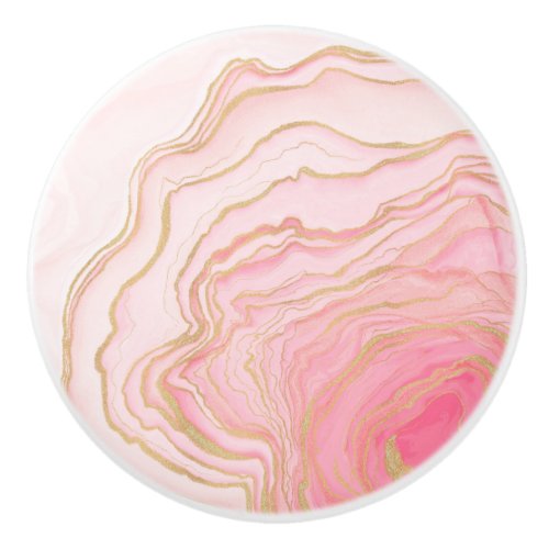 Gold Pink Fluid Liquid Painting Ceramic Knob