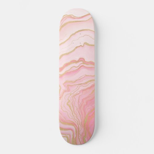 Gold Pink Fluid Liquid Painting Skateboard