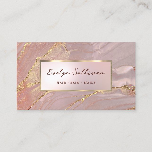 Gold pink fluid marble business card (Front)