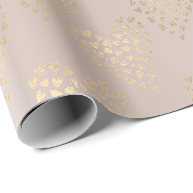 Gold Pink Foxier Delicate Sweet Heart Pearl Blush Wrapping Paper (Roll Corner)