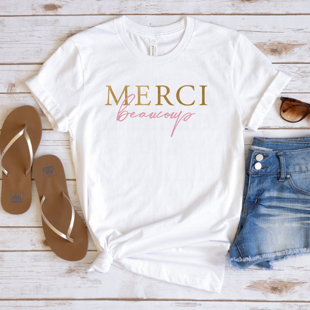 Gold Pink French Merci Beaucoup T Shirt Zazzle