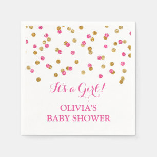 Gold Pink Fuchsia Confetti Baby Shower Paper Napkins