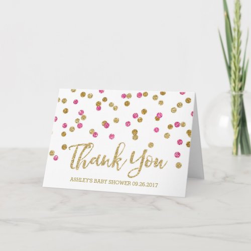 Gold Pink Fuchsia Confetti Baby Shower Thank You