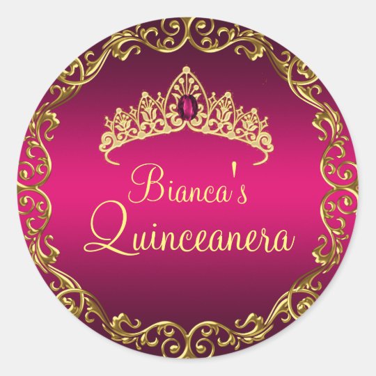 Gold & Pink Gem Tiara Quinceanera Sticker | Zazzle.com