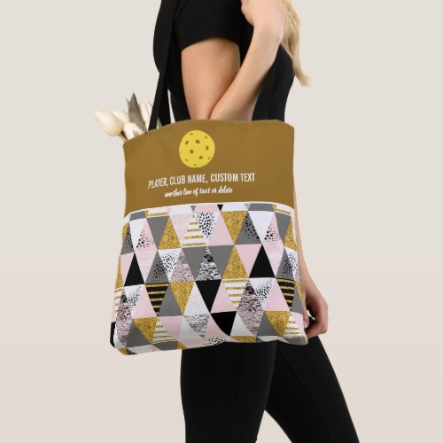 Gold Pink Geometric Print Custom Pickleball Paddle Tote Bag