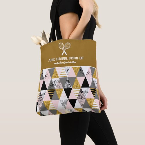 Gold Pink Geometric Print Custom Tennis Rackets Tote Bag