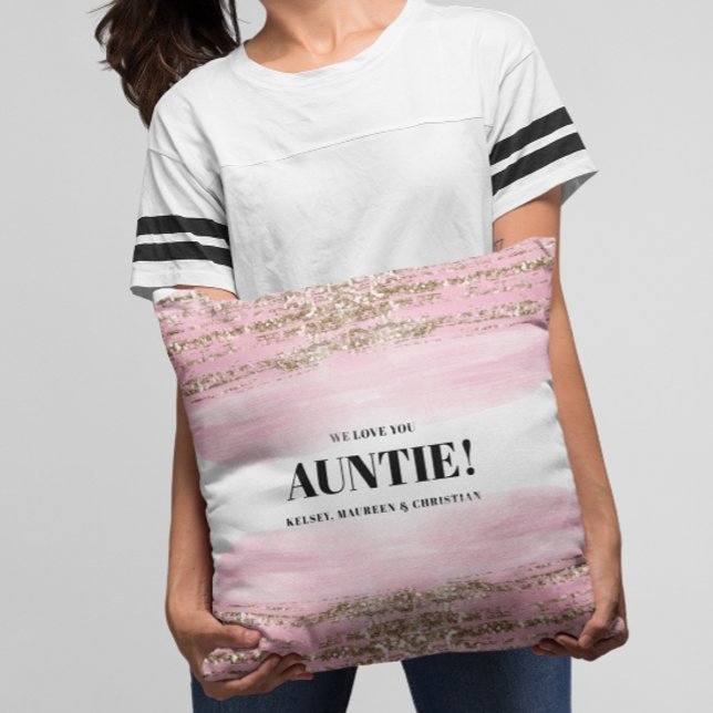 Gold Pink Gift for Auntie with  Names  Throw Pillow (Creator Uploaded)