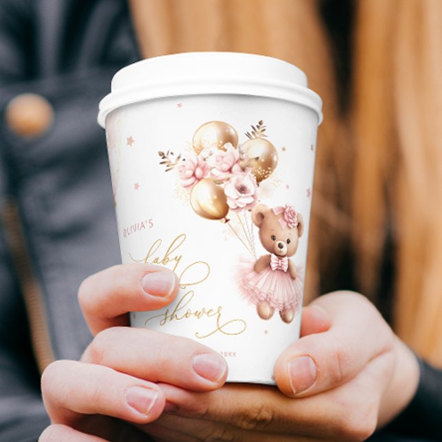 Gold Pink Girl Baby Shower We Can Bearly Wait Paper Cups (Creator Uploaded)