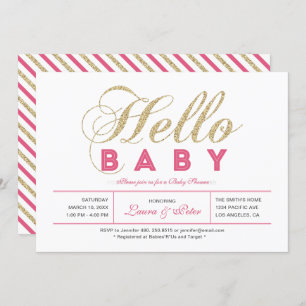 Gold & Pink Girl, Modern Typography Baby Shower Invitation