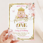 Gold Pink Girl Princess Carriage First Birthday Invitation