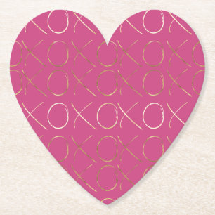 Gold Pink Girly Glam XOXO Love Paper Coaster