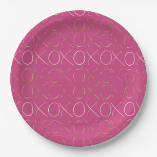 Gold Pink Girly Glam XOXO Love Paper Plates