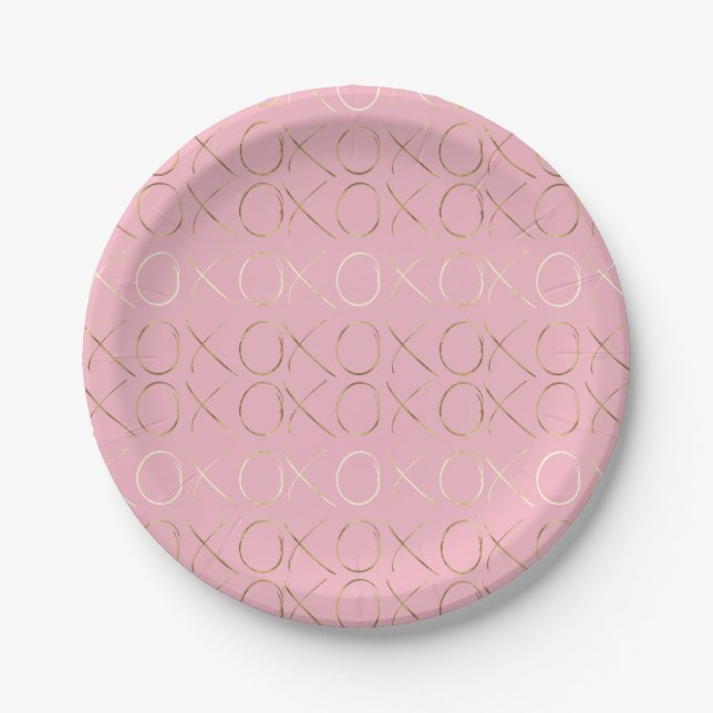Gold Pink Girly Glam XOXO Paper Plates (Front)