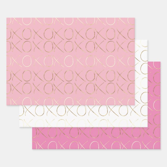 Gold Pink Girly Glam XOXO Wrapping Paper Sheets (Set)
