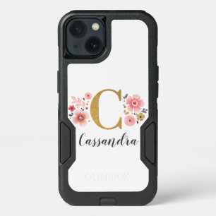 Gold Pink Girly Monogram Floral Initial Letter C iPhone 13 Case