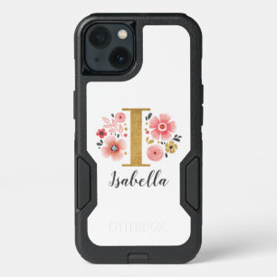 Gold Pink Girly Monogram Floral Initial Letter I iPhone 13 Case