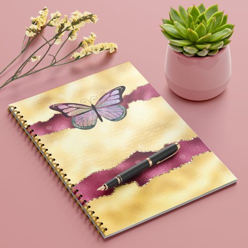 Gold  Pink Glam Buttefly Named Notebook