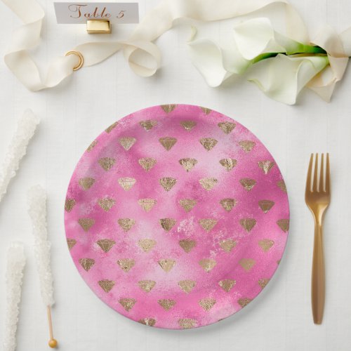 Gold Pink Glam Diamonds  Paper Plates