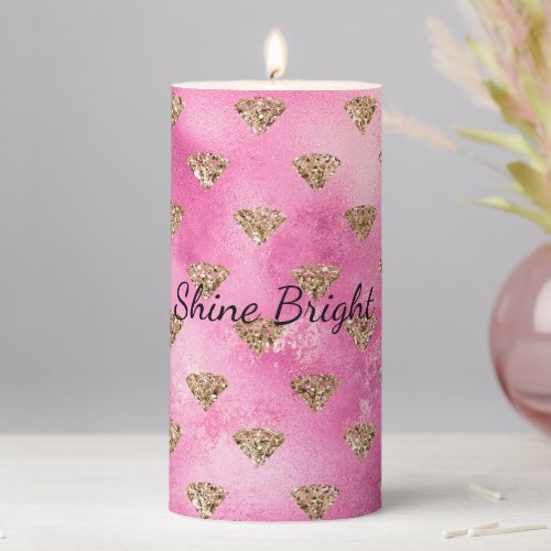 Gold Pink Glam Glitter Diamonds Jewel  Pillar Candle