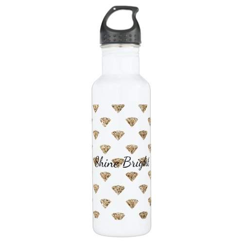 Gold Pink Glam Glitter Diamonds Jewel  Stainless Steel Water Bottle