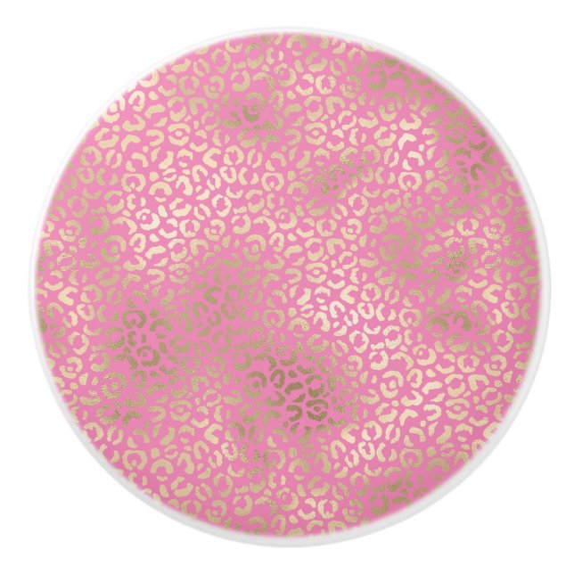 Gold Pink Glam Leopard Print Ceramic Knob (Front)