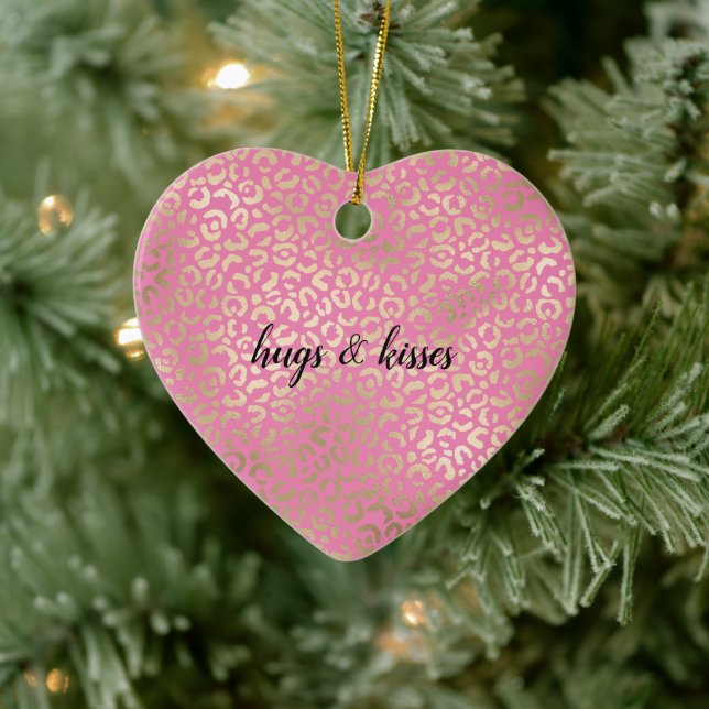 Gold Pink Glam Leopard Print Ceramic Ornament (Tree)