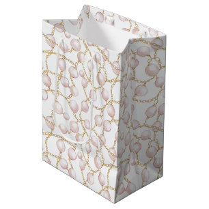 Gold Pink Glam Pearls Birthday Medium Gift Bag