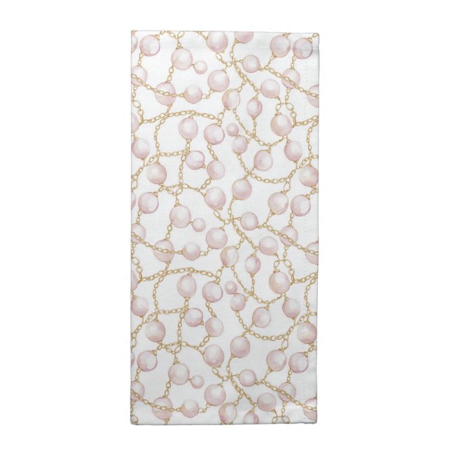 Gold Pink Glam Pearls Bridal Shower Cloth Napkin (Half Fold)