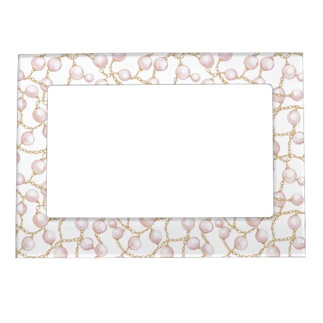 Gold Pink Glam Pearls Bridal Shower Magnetic Frame (Front)