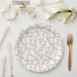 Gold Pink Glam Pearls Bridal Shower Paper Plates