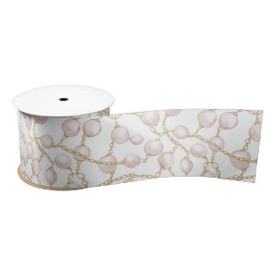 Gold Pink Glam Pearls Bridal Shower Satin Ribbon