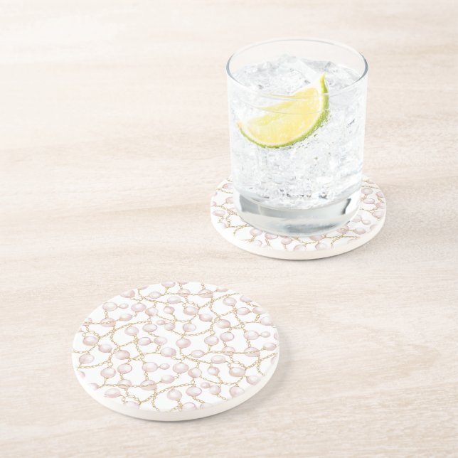 Gold Pink Glam Pearls Coaster (Side)