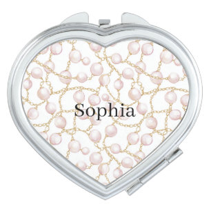 Gold Pink Glam Pearls Compact Mirror