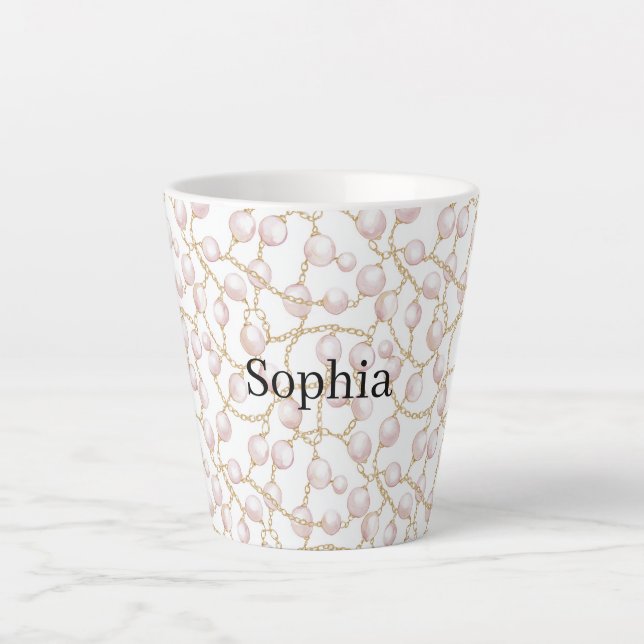 Gold Pink Glam Pearls   Latte Mug (Front)