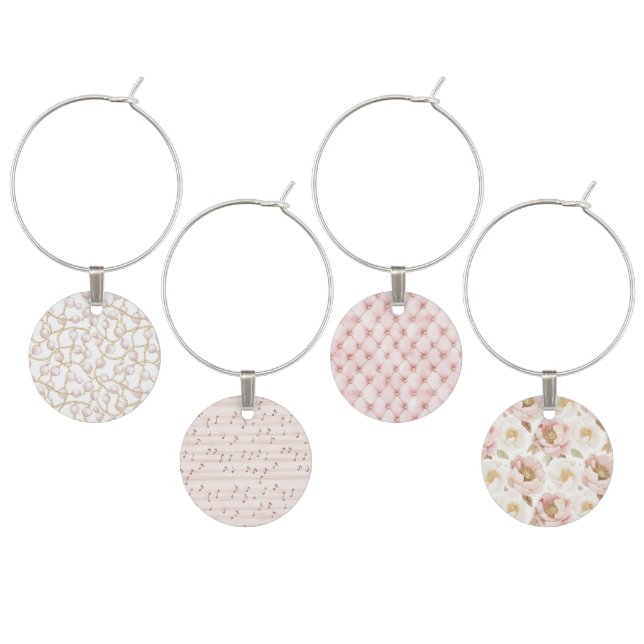 Gold Pink Glam Pearls   Wine Charm (Staggered)