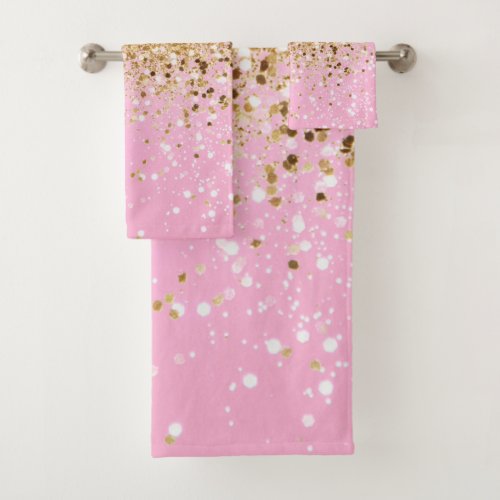 Gold Pink Glitter 1 Bath Towel Set