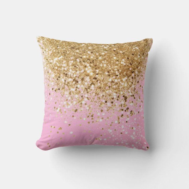 Gold Pink Glitter #1 Throw Pillow (Front)
