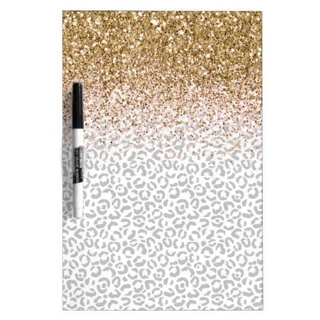 Gold Pink Glitter Black Leopard Print Dry Erase Board (Front)