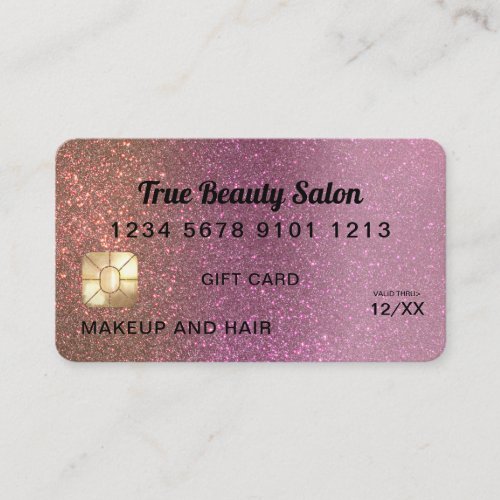 Gold Pink Glitter Credit Card Gift Certificate