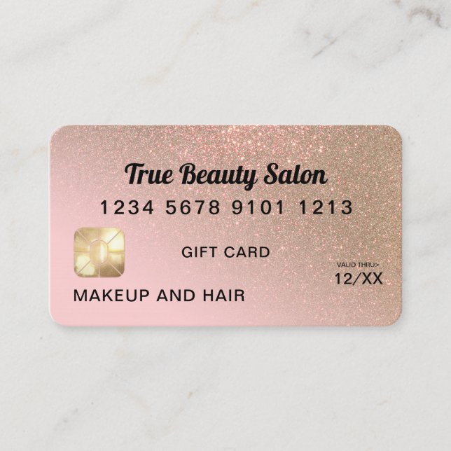 Gold Pink Glitter Credit Card Gift Certificate (Front)